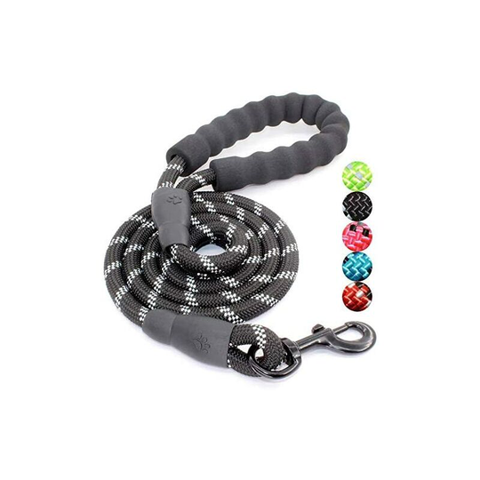 Soekavia - 1.5m Dog Leash, Dog Leash Rope with Soft Padded Handle and Durable Nylon Reflective Wires Safety Leash for All Size Dogs (Black)