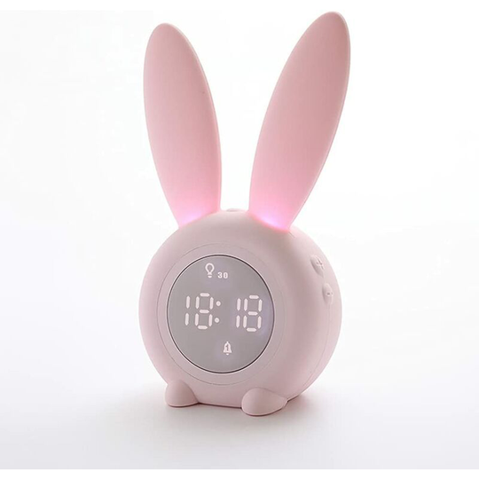 Bearsu - Pink Rabbit Alarm Clock Children's Creative led Bunny Night Light Touch Control and Rechargeable Sleep Trainer for Boy Girl Bedroom,pink