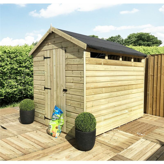 12 x 4 Security Pressure Treated Tongue & Groove Apex Shed + Single Door + Safety Toughened Glass