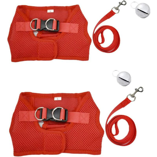 Modou - Pieces Pet Harness Vest Mesh Leash with Breathable Bell for Guinea Pig Rabbits (Size l: Chest: 34-40 cm / 13.38-15.74', Red)