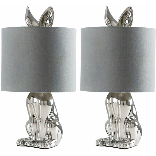 Minisun - 2 x Lepus White Hare Table Lamps - Chrome - Including led Bulb