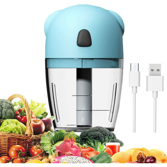 Electric Mini Chopper, 260ml Small Chopper Portable Mini Blender 3.7V Blender with 3 Blending Blades USB Rechargeable Nut Onion Fruit Carrot Meat