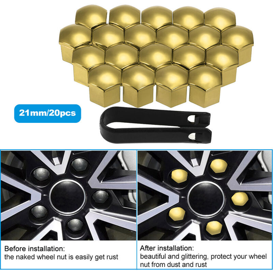 20pcs Universal 21mm Wheel Nut Covers Lug Nut Caps Screw Protector,model:Gold 21mm - model:Gold 21mm