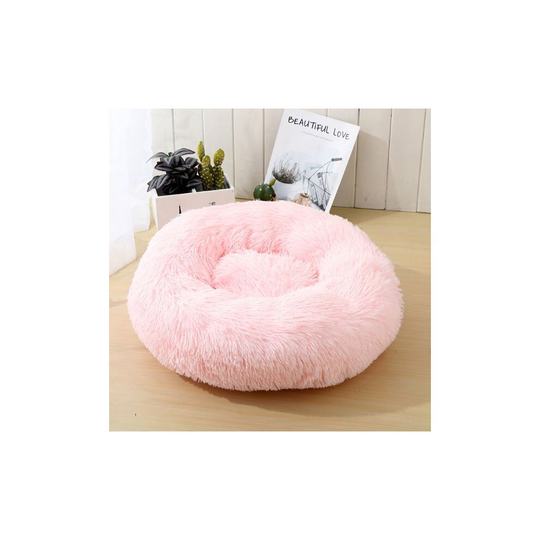 (Pink, 40CM) Fluffy Round Pet Bed Donut Plush Dog Cat Bed Kennel Comfy Calming Nest Soft Sofa Washable Cushion Cuddler Cats Dogs Puppy Schnauzer Teddy