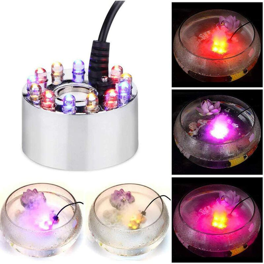 Ultrasonic Mist Maker Fogger Air Humidifier 12 led Fountain Fountain Pond with Silver ac Adapter