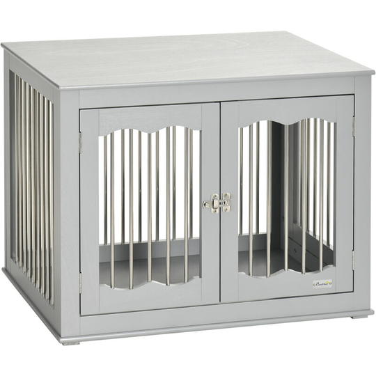 PawHut Dog Crate End Table w/ Locks and Latches, for Medium Dogs - Grey