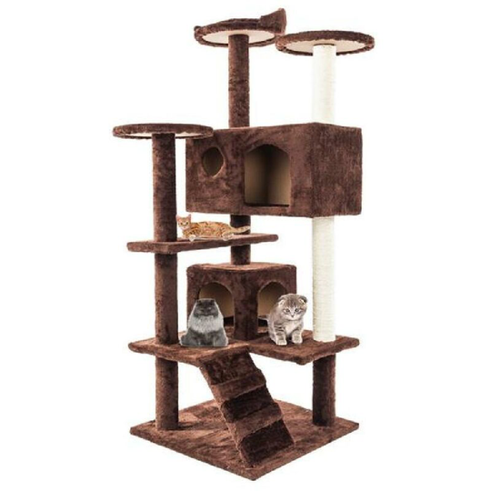132 cm Cute Brown Sisal Rope Cat Tree For Indoor Cats For Indoor Cats Multi-Activity House Baskets Ladder Scratch Post grey - Brown
