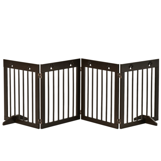 PawHut Pet Gate 4 Panel Wooden Dog Barrier Folding Fence Brown