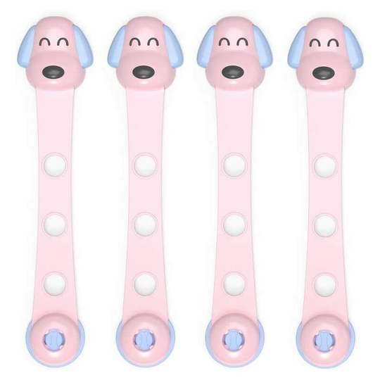 Puppy Child Safety Locks for Cabinets Drawer Closet Fridge Refrigerator Trash Easy Install Easy Install 4 Pack (Pink) - Pink - Norcks
