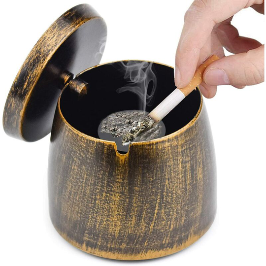 Sun Flowergb - Ashtray with lid, 100×84mm outdoor and indoor windproof stainless steel ashtray, garden, office, (bronze)
