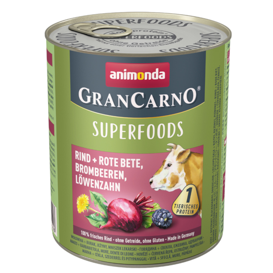 Animonda GranCarno Superfoods Adult 6 x 800g - Beef, Beetroot, Blackberries & Dandelion