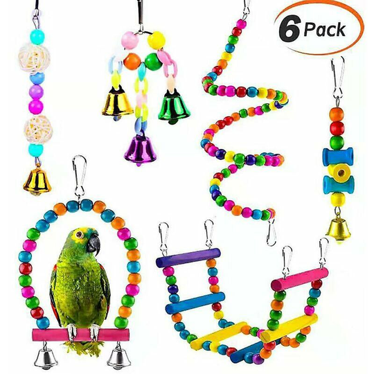 Monly - Set of 6 pet parrot toys, suitable for bird house decoration