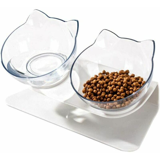 Bearsu - Orthopedic Anti-Vomiting Pet Bowl with Raised Stand, Double Bowl Cat Feeder, 15° Tilted Platform, Perfect for Cats and Small Dogs