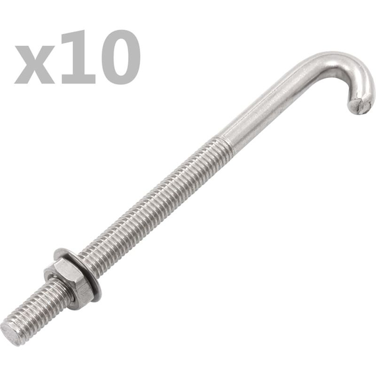 Hommoo - Anchored J-Bolt w/Nut and Washer M8x120 mm 25 Sets VD06047