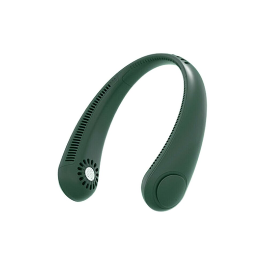 (Green) Portable Bladeless Mini Fan Neckband Lazy Neck Hanging Cooler USB Rechargeable