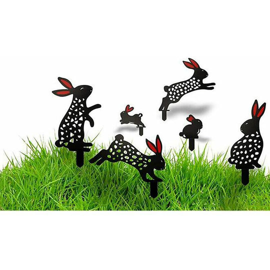 Echoo - 6 Pieces Realistic Rabbit 2021,Rabbit Yard Art Garden Lawn Floor Decoration,Animal Silhouette Garden Metal Stakes,Hollow Rabbit Statue Decor