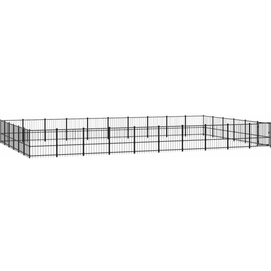 Outdoor Dog Kennel Steel 56.45 m² Vidaxl Black
