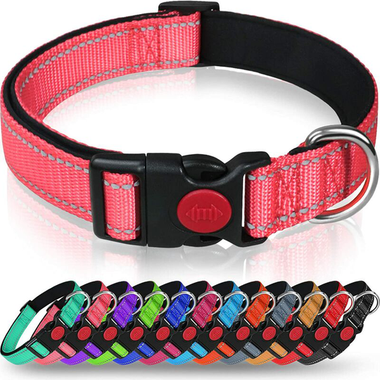 Dog Collar, Classic Adjustable Reflective Nylon Collar with Soft Breathable Mesh Padded for Small Dogs, m, Pink