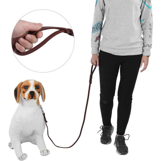 Brown Leather Dog Leash Belt Rope Leather Pet Running Walking (1.7M)