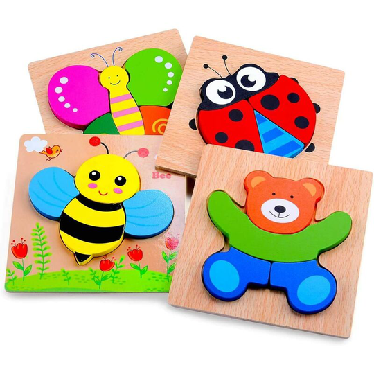 Ilovemilan - Playtime Toddler Wooden Puzzles Set of 4: Early Developmental stem Toy for Babies Aged 1-3 Years; Each Puzzle Contains 4-5 Pieces