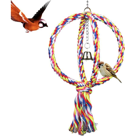 Bird Toy with Bell Parrot Chew Toy Cotton Climbing Rope Adjustable Parrot Parakeet Toy Conure Callopsite Spine and Ring Diameter 17 cm