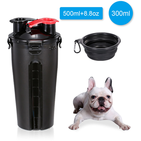 Asupermall - Dog Water Bottle for Walking 2 in 1 Travel Water Bottle with Collapsible Bowl Portable Water Dispenser Food Container for Hiking Parking