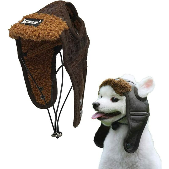 Osqi - Classic Fleece Pet Leather Pet Hat (Size s, Coffee)