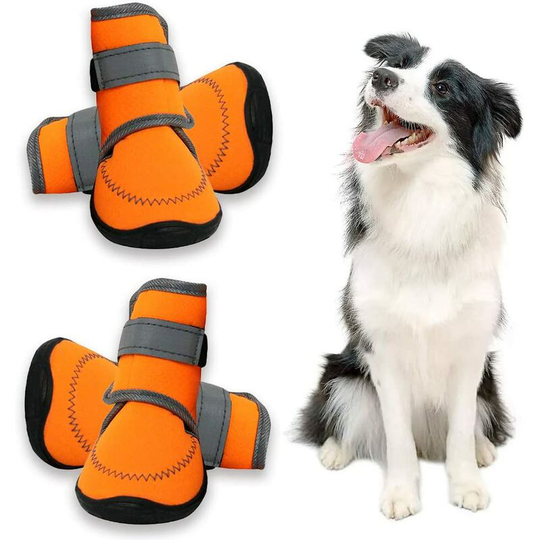Dog Shoes Paw Protect Large Dog Running Shoes With Adjustable Reflective Straps Orange Anti-Slip Sole 4pcs