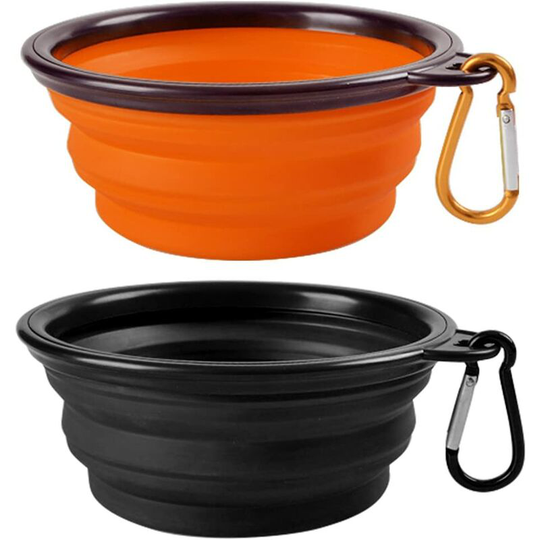 Collapsible Travel 2-Pack Dog Bowl, Silicone Cat Bowl Portable Pet Food Waterer, Foldable Expandable Dish Cup for Pets, fda Approved. [Black and