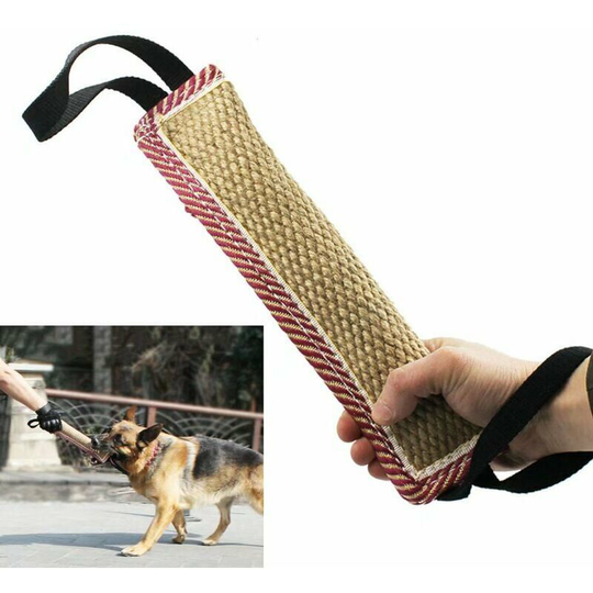 Dog Training Bite Toy Dog Pudding Jute Pudding Chew Stick with 2 Handles Dog Training Pulling Game (Red Edge)