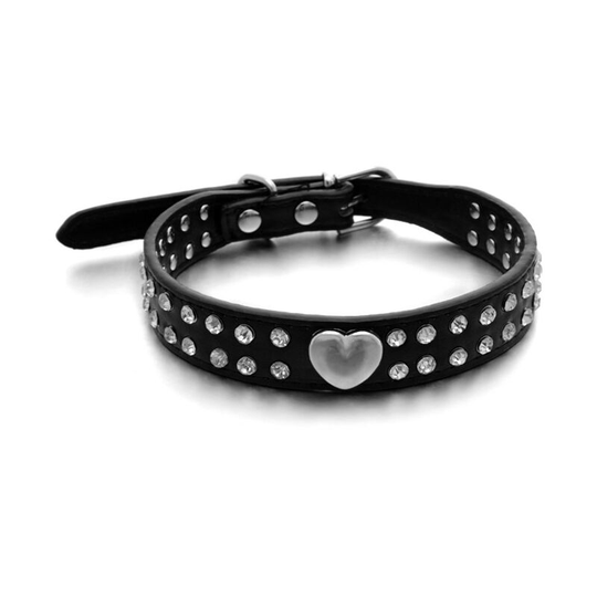 1 Pcs Adjustable Crystal Dog Collar Bling Rhinestone Pet Collar Heart Studded pu Leather Dog Collar for Small and Medium Sized Dogs, s Size Black