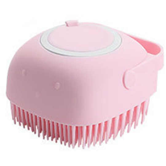 Dog Bath Brush - Pink, Pet Massage Brush Shampoo Dispenser, Silicone Soft Rubber Bristles for Shower Grooming for Dogs and Cats