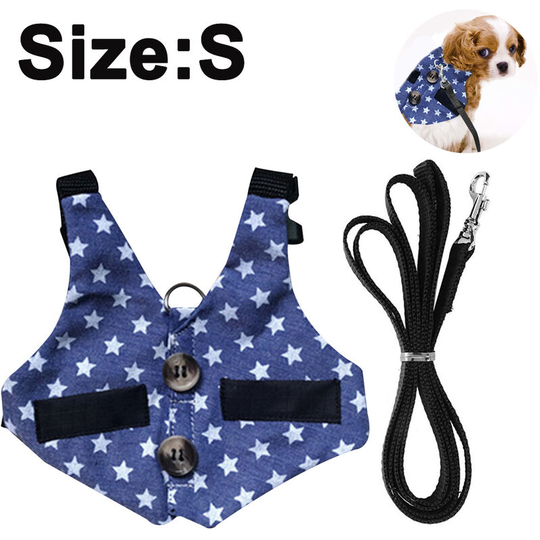 Rabbit Vest Harness and Leash Set Adjustable Formal Suit Style for Bunny Kitten Small Animal Walking, star dress, s