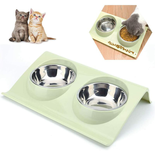 Devenirriche - Dog & Cat Bowl, Non-Slip Cat & Dog Bowl, Dog Cat Kitten Puppy Bowl, Double Stainless Steel Dog Cat Bowl Stainless Steel Bowl Non-slip