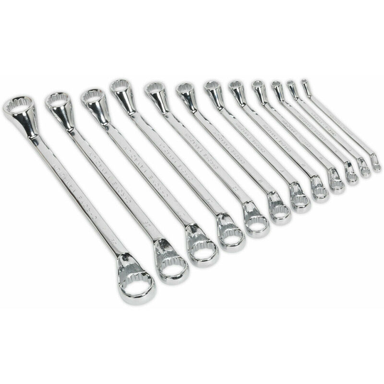 12pc deep offset Double Ended Ring Spanner Set - 12 Point Metric Angled Nut Head