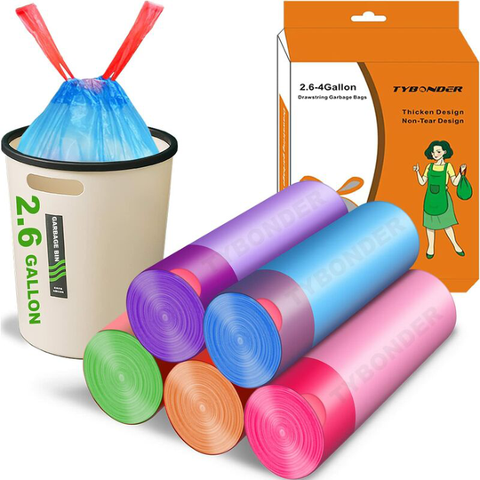 Joorrt - Small Trash Bags 2.6 to 4 Gallon Ultra Thick Drawstring Trash Bags Small Tear-Proof Trash Bags Trash Cans Trash Liners Bags for Kitchen