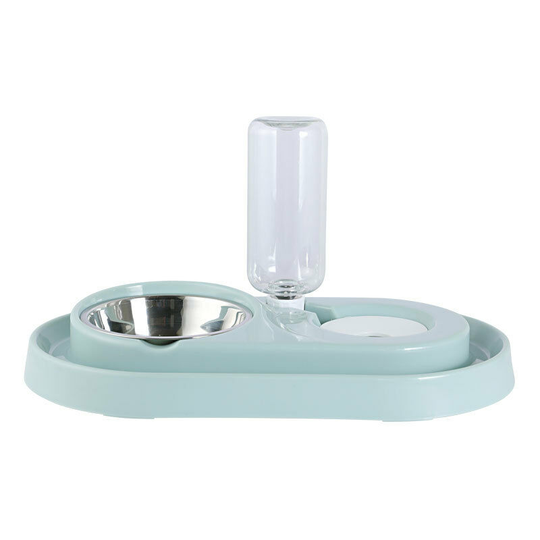 Double Cat Water Dispenser and Food Bowl Set, Stable Spill-Proof Separation Design with Dog and Cat Water Dispenser, Blue