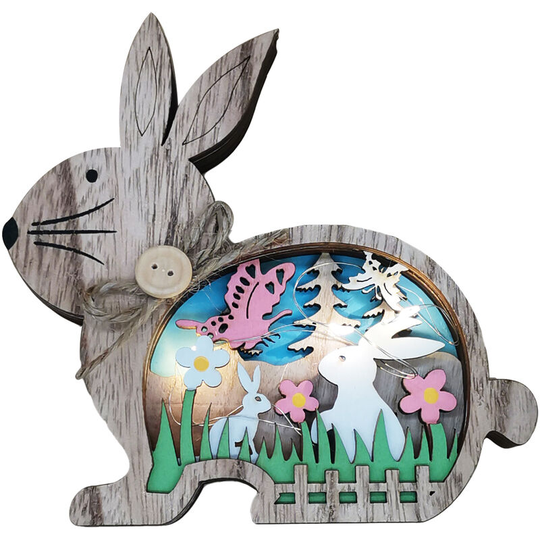 Asupermall - led Easter Wooden Desk Ornaments Easter Rabbit Themed Decoration Rabbit Wall Hanging Crafts With Warm White led Light for Easter Party