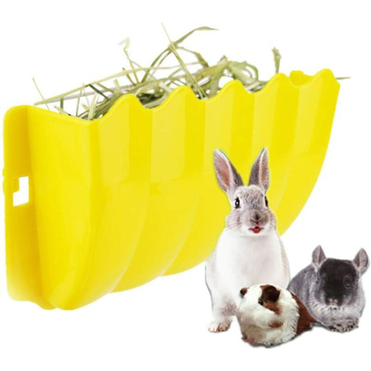 Rabbit Grass Dispenser, Rabbit Grass Pet Holder, Fixed External Pet Cage Food Tray, Cat Guinea Pigs Pet Bowl(Yellow)