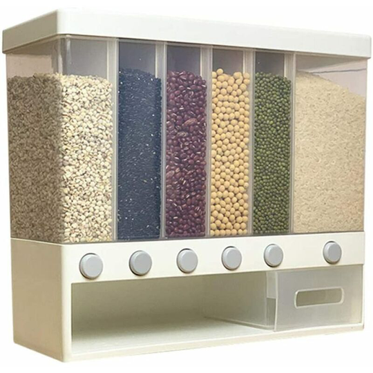 6 In1 Kitchen Wall Mounted Cereal Dispenser Dry Food Storage Container