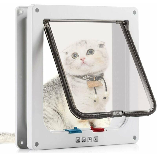 Cat Flap with 4-Way Magnetic, Pet Door for Cats and Small Dogs, Cat Door with Tunnel (M-19.7x19x5.5cm, White)