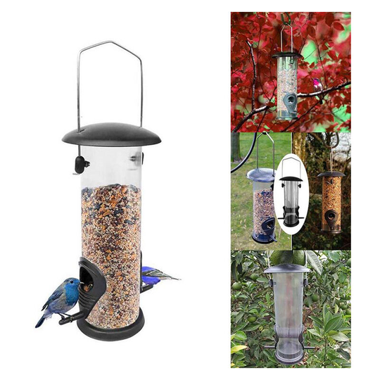 Plastic Tube Hanging Outdoor Bird Feeder (1 Piece Set), Black
