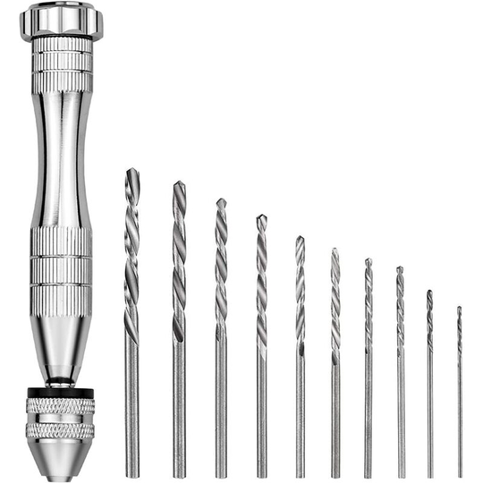 Mini Hand Drill with 10 Micro Twist Drill Bits 0.8mm-3.0mm Twist Drill Bits Mini Micro Hand Drilling Tools For Model Walnut Amber Olive Nut