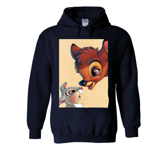(XX-Large, Navy) Bambi And Rabbit Cute White Men Women Unisex Hooded Sweatshirt Hoodie
