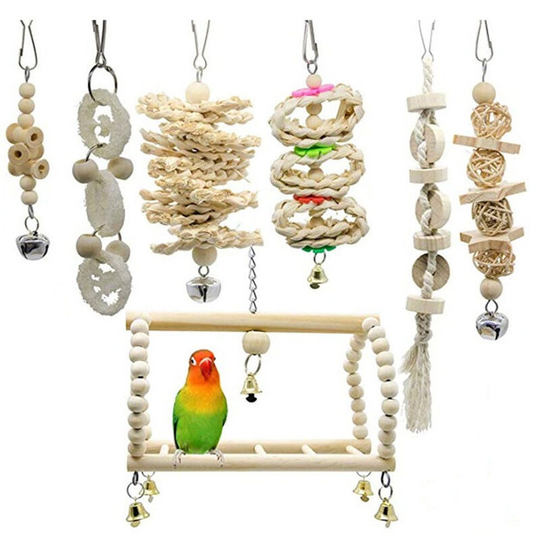 Parakeet Toy, Set of 7 Parrot Toy, Perched Climbing Bird Toys, Chew Toys Used for Small Parakeets, Cockatiels, Parakeets, Cages and Small Parrots