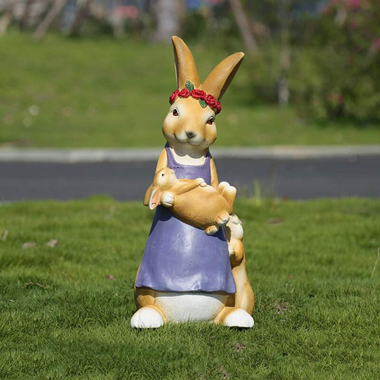 Cartoon Rabbit Yard Garden Decorations, Outdoor Animal Statues, Garden Art Resin Statue for Home Garden and Patio Decor E 22.5x22x52cm