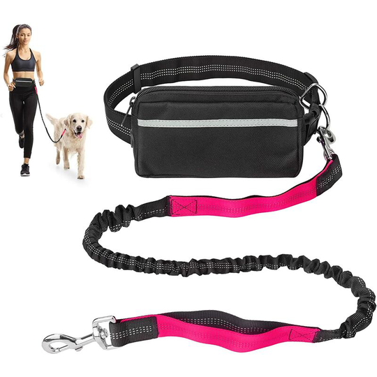 Perle Rare - Dog Leashes for Running Hands Free Dog Leash Kit Running Dog Leash Non-Slip Leash Leash Handle Reflective Stitching (Rose Red)
