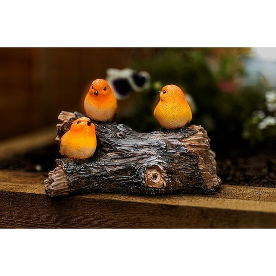 Garden Mile - Robin Solar Light for Garden, led Lights, 3 Robins on Log Outdoor Decorative Lighting, Solar Lit Up Bird Figures