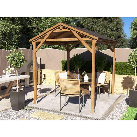 Dunster House Ltd. - Wooden Gazebo Utopia Gable 2m x 2.5m - Heavy Duty Garden Shelter Pressure Treated and Roof Shingles