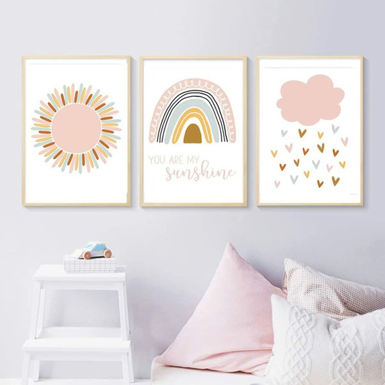 Set of 3 Paintings for Children's Room Girl Pink Baby Posters Set Rabbit My Princess Love Poster Birthday Gifts Unframed XL(50X70CM) No Frame g